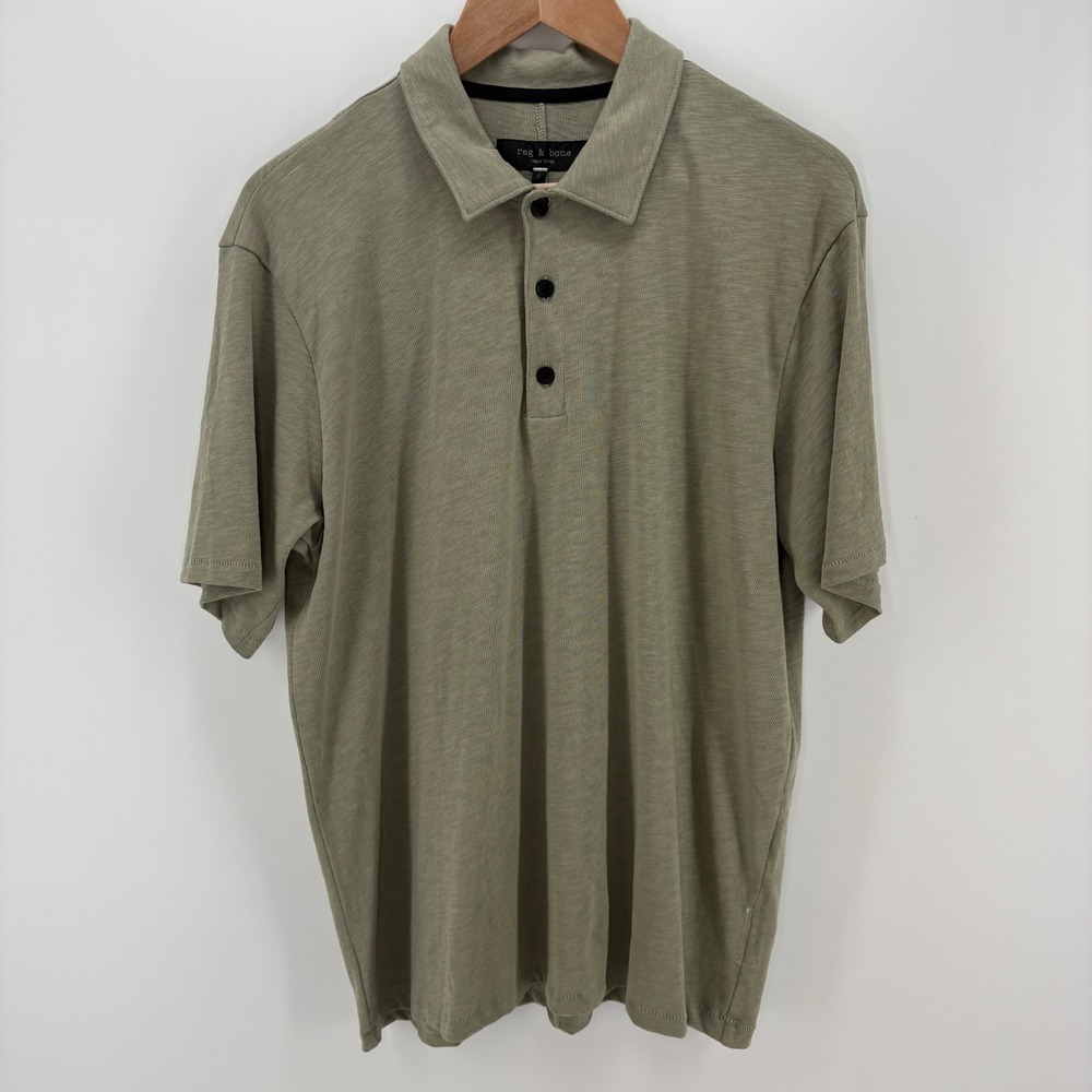 NWT Rag & Bone Polo Shirt L Moss Cotton Slub Jersey Golf Preppy Classic